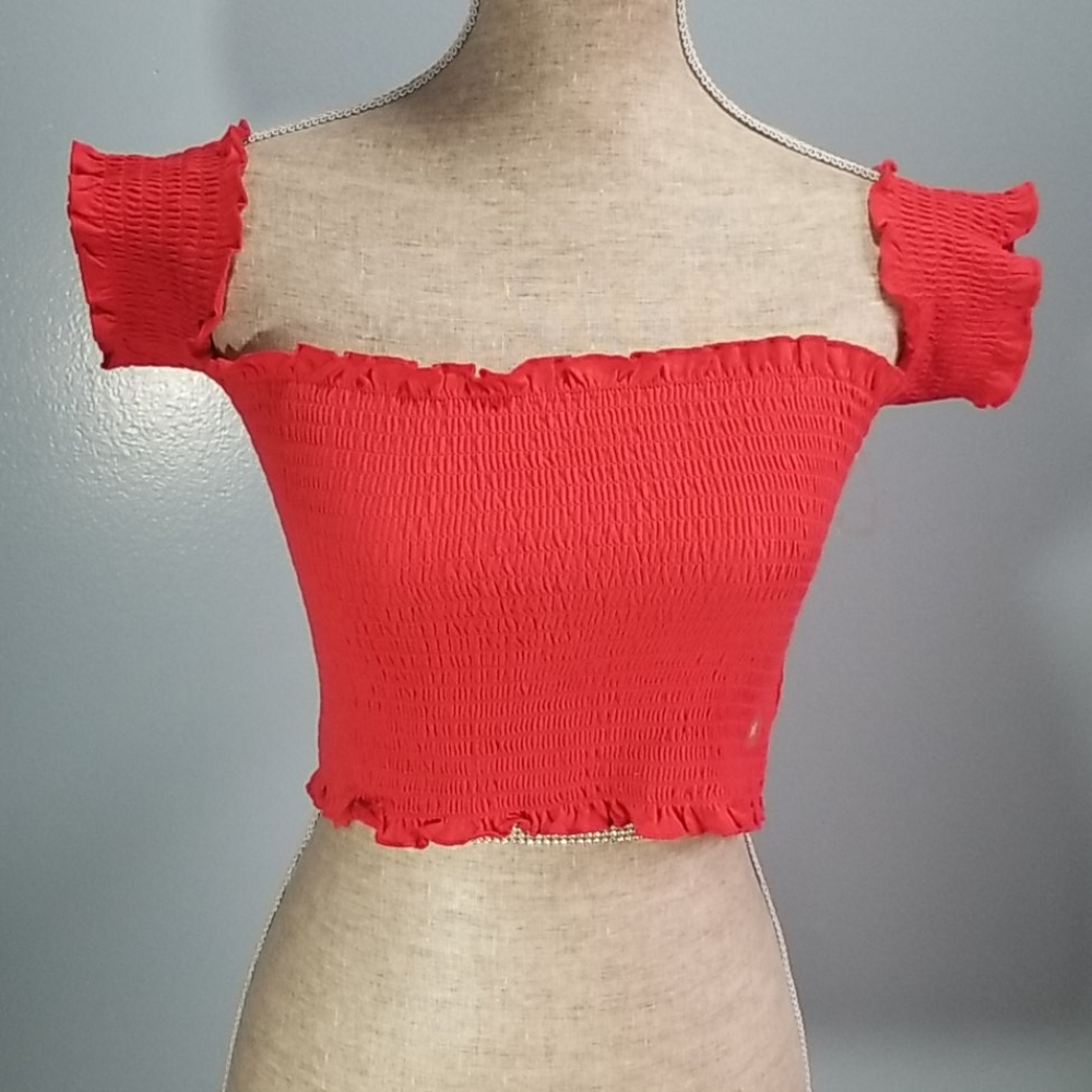 PacSun Smocked Off Shoulder Red Top Size Medium NWT